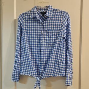 J. Crew Blue and White Checkered Shirt. Size 0.